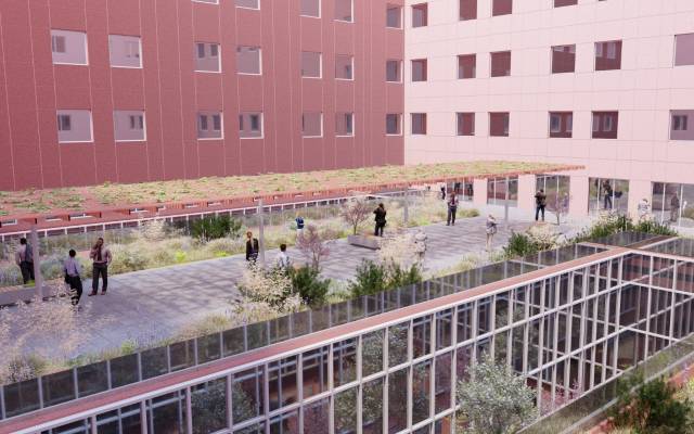 Patio interior. Imagen del proyecto arquitectónico del nuevo edificio de consultas del Hospital de Móstoles