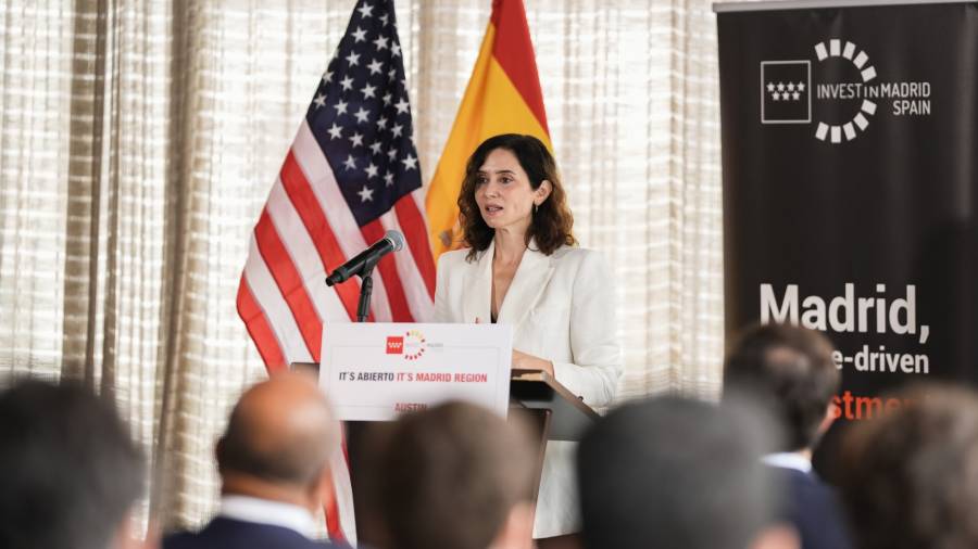 La presidenta de la Comunidad de Madrid, Isabel Díaz Ayuso, participa en un encuentro organizado por Invest in Madrid en la quinta jornada de su viaje institucional a Austin La presidenta de la Comunidad de Madrid, Isabel Díaz Ayuso, participa en un encuentro organizado por Invest in Madrid en la quinta jornada de su viaje institucional a Austin