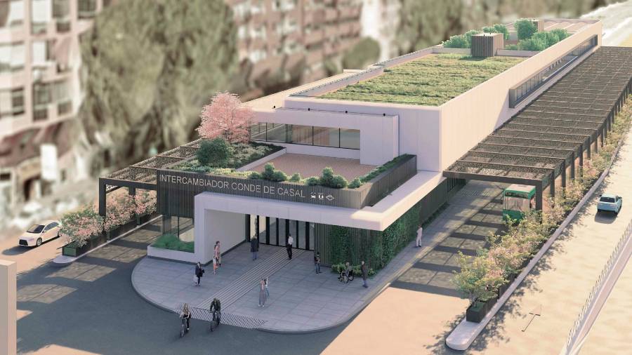 Infografía del futuro intercambiador de Conde de Casal