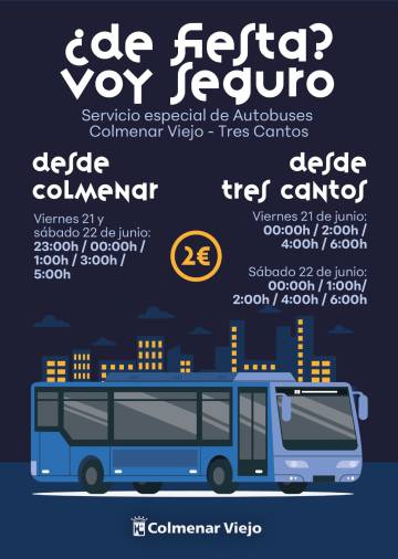 Cartel sobre el transporte público nocturno este viernes y sábado por las fiestas