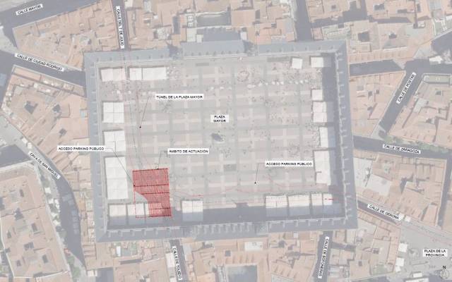 Ámbito de actuación de la intervención en la Plaza Mayor