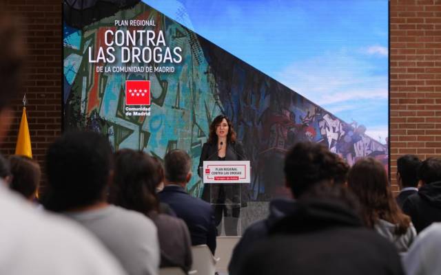 La presidenta de la región, Isabel Díaz Ayuso, durante la presentación del Plan Regional contra las Drogas