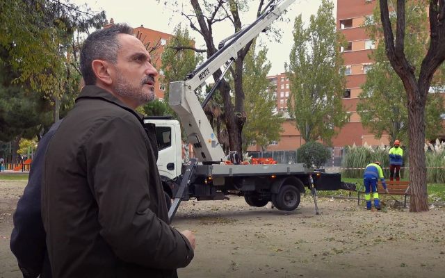 El alcalde de Móstoles, Manuel Bautista, supervisa el Plan Especial de Poda en el Parque Constitución