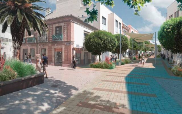 Vista del futuro de la calle Madrid, donde toldos y zonas verdes revitalizarán la arteria urbana de