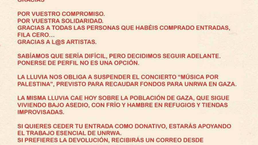 Anunciaron la cancelación, a causa de la lluvia