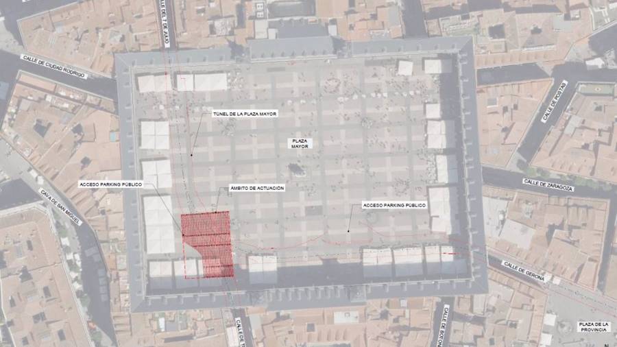 Ámbito de actuación de la intervención en la Plaza Mayor