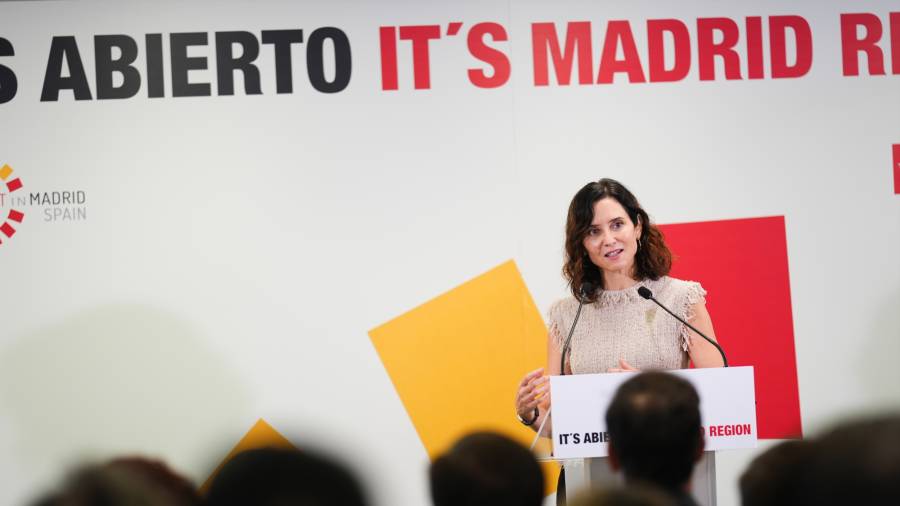 La presidenta de la Comunidad de Madrid, Isabel Díaz Ayuso, presenta la memoria de resultados 2024 de Invest in Madrid