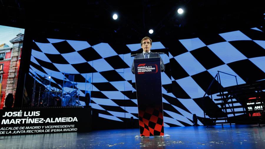 El alcalde de Madrid, José Luis Martínez-Almeida, durante la presentación del Gran Premio de Madrid de Fórmula Uno que se celebrará en Madrid a partir de 2026 en IFEMA