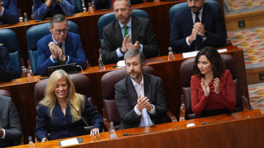 La presidenta regional, Isabel Díaz Ayuso, en el Pleno de la Asamblea de Madrid este viernes
