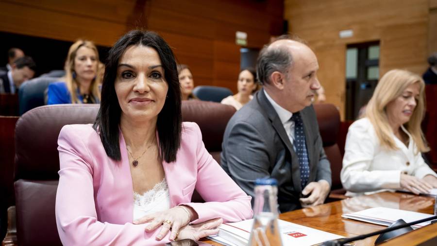 La consejera de Educación, Ciencia y Universidades de la Comunidad de Madrid, María Mercedes Zarzalejo, durante una sesión plenaria en la Asamblea de Madrid