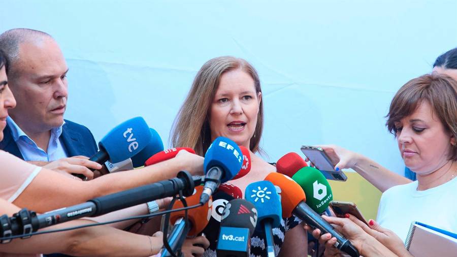 La consejera de Familia, Juventud y Asuntos Sociales, Ana Dávila, ofrece declaraciones a los medios en una imagen de archivo