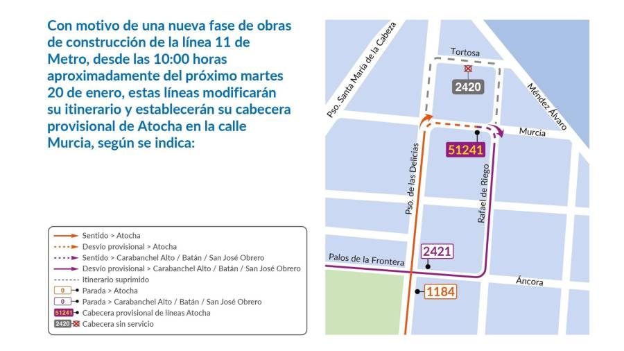 Cartel con los desvíos