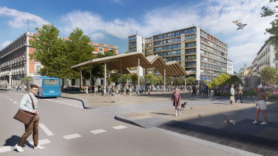 Recreación de la plaza de Jacinto Benavente desde la calle de Atocha