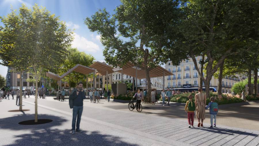 Recreación de la plaza de Jacinto Benavente desde la calle de la Bolsa